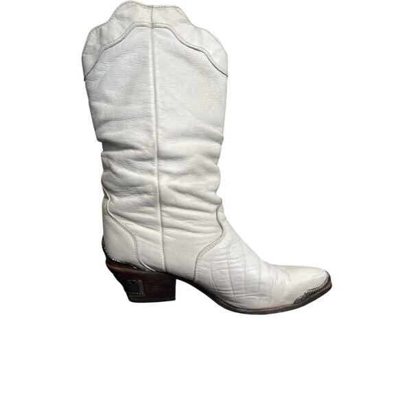 Vintage ZODIAC WHITE LEATHER COWGIRL SLOUCHED BOOTS Metal Toe/Heel 8 - Picture 3 of 11